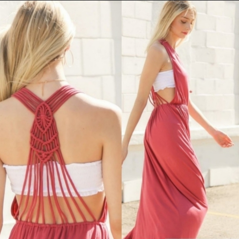 Loveriche Crochet Back Maxi Dress